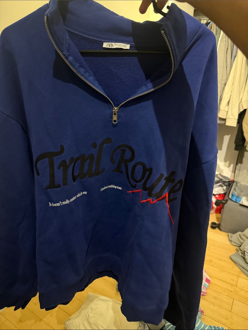 Zara Blue 'Trail Route' Half-Zip Pullover Sweater